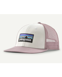 Patagonia p-6 logo trucker hat white quiet violet