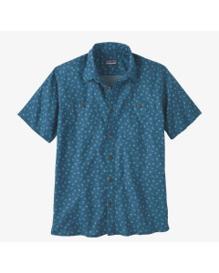 Patagonia m's back step shirt hexes wavy blue camicia